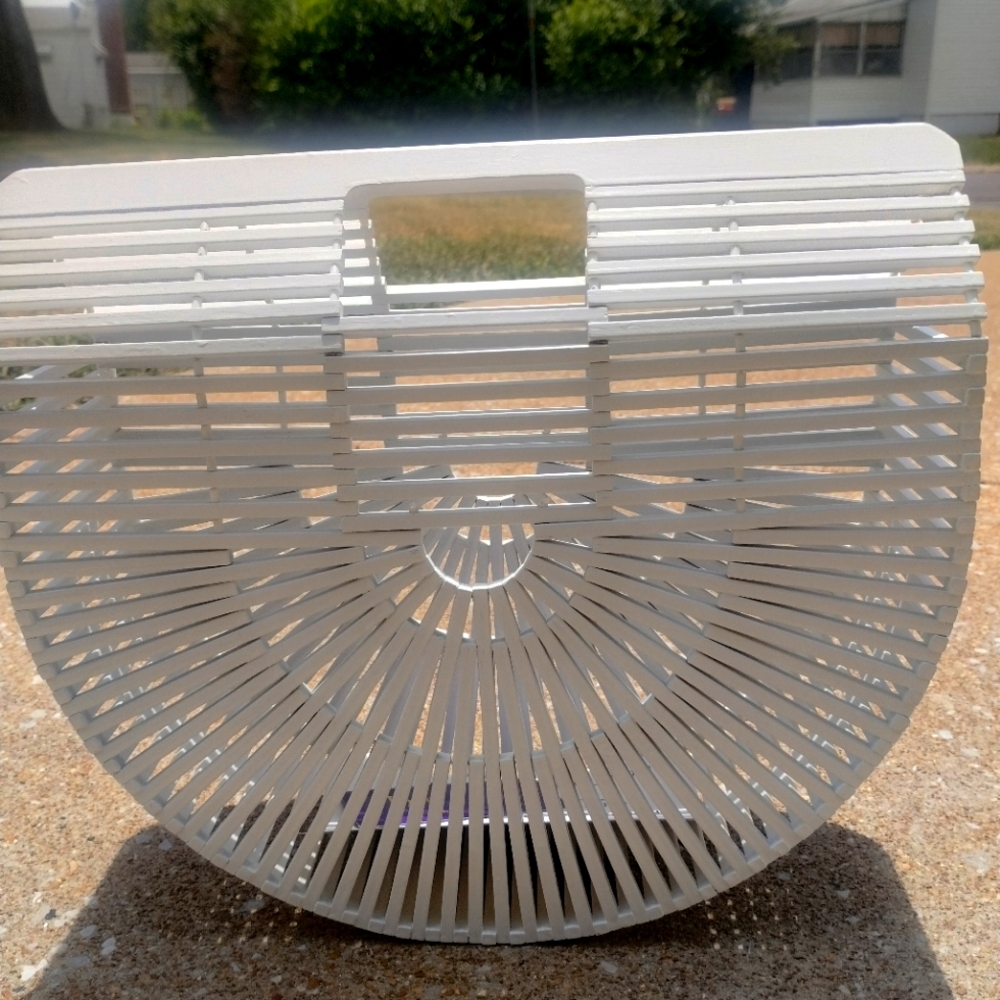 *Hot Summer Bag*Top Handle Bamboo Bag, White, Sturdy, Large